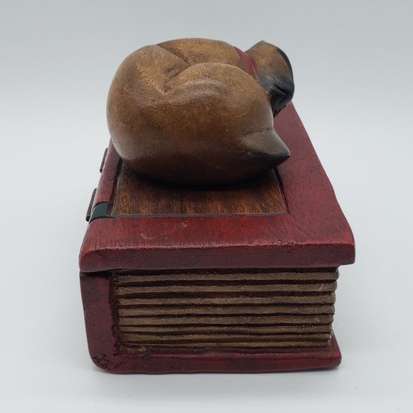 Handcrafted Wood Sleeping Cat on Book Trinket Box - Picture 12 of 14